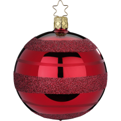 Christbaumkugel moderne Streifen Ochsenblut Rot glänzend Ø 8cm Inge-Glas Weihnachtsschmuck