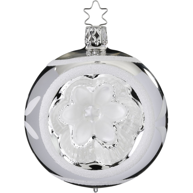 Reflexkugel Blume silber glanz Ø 8cm Inge-Glas® Christbaumschmuck