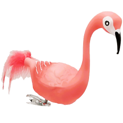 Flamingo Glasvogel 10cm/14cm mit Naturfedern Schatzhauser Weihnachtsschmuck, Lauschaer Glaskunst