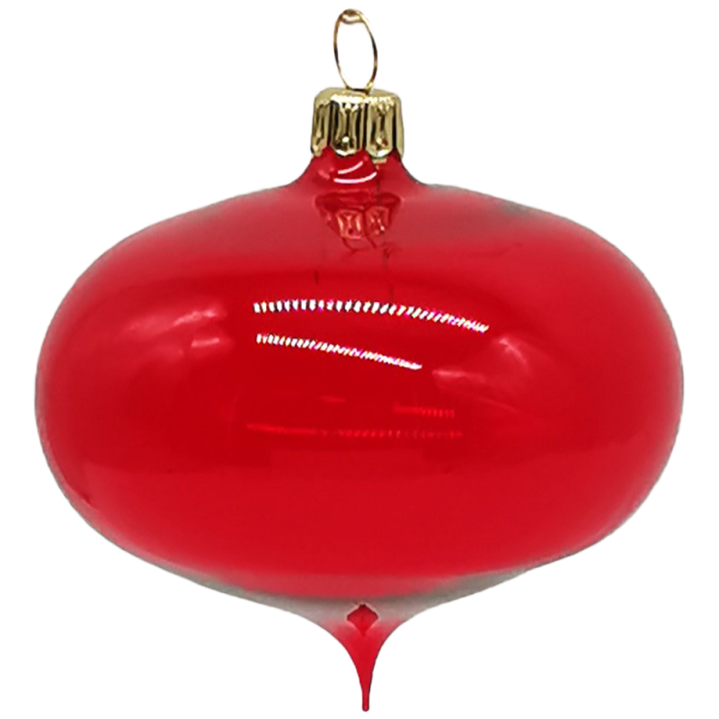 Weihnachtskugel Zwiebelform 8cm Durchmesser, transparent, weihnachtsrot, Thüringer Glasschmuck, Lauschaer Glaskunst