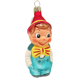 Pinocchio rot / türkis 10cm - Schatzhauser Christbaumschmuck, Lauschaer Glaskunst