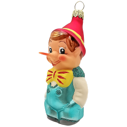 Pinocchio rot / türkis 10cm - Schatzhauser Christbaumschmuck, Lauschaer Glaskunst