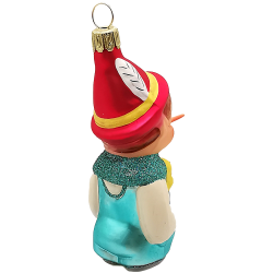 Pinocchio rot / türkis 10cm - Schatzhauser Christbaumschmuck, Lauschaer Glaskunst