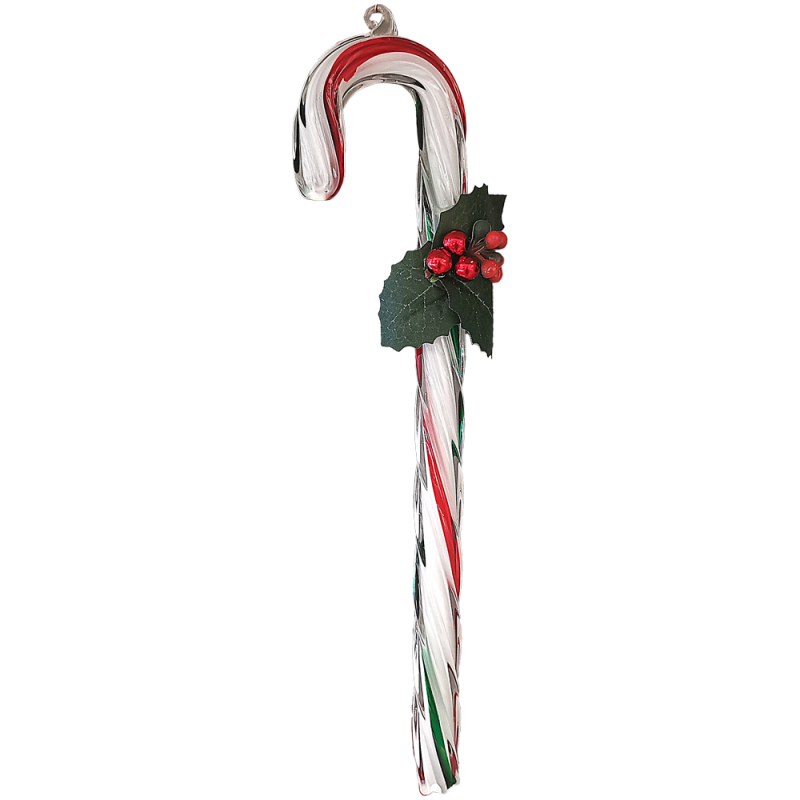 Zuckerstange mehrfarbig rot grün weiß gedreht, 23cm Stechpalmenzweig, Weihnachtsschmuck Zuckerstange mehrfarbig rot grün weiß gedreht, 23cm Stechpalmenzweig, Weihnachtsschmuck