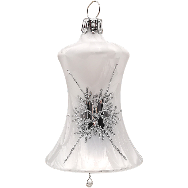 Glocke 5,5x6,5cm, großer Silberstern, Eislack weiss - Schatzhauser Weihnachtsschmuck