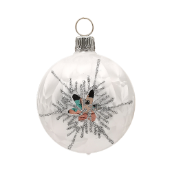 Christbaumkugel Ø6cm, großer Silberstern, Eislack weiss - Schatzhauser Weihnachtsschmuck