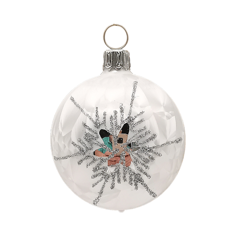 Christbaumkugel Ø6cm, großer Silberstern, Eislack weiss - Schatzhauser Weihnachtsschmuck