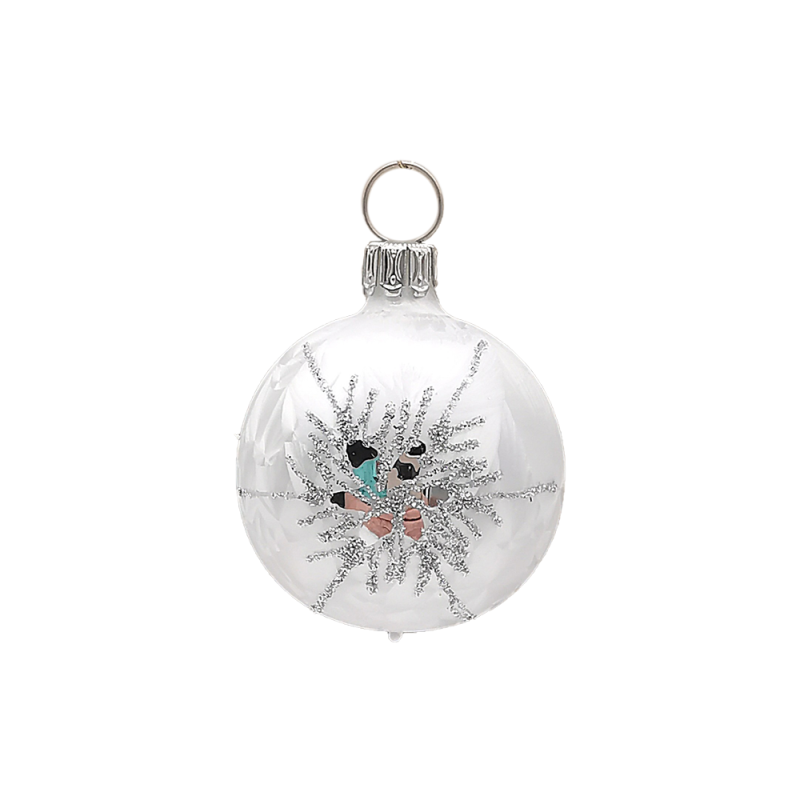 Christbaumkugel Ø4cm, großer Silberstern, Eislack weiss - Schatzhauser Weihnachtsschmuck