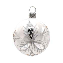Christbaumkugel Ø6cm, Waffel silber, Eislack weiss - Schatzhauser Weihnachtsschmuck