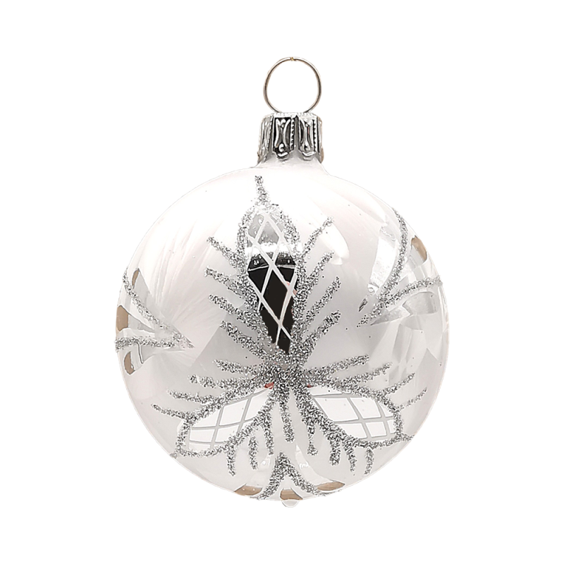Christbaumkugel Ø6cm, Waffel silber, Eislack weiss - Schatzhauser Weihnachtsschmuck