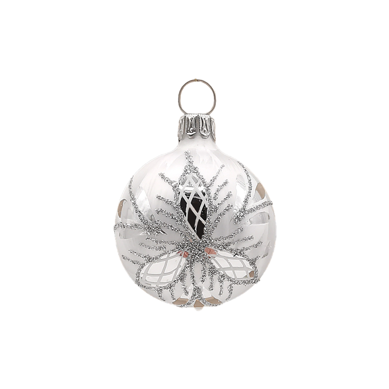 Christbaumkugel Ø4cm, Waffel silber, Eislack weiss - Schatzhauser Weihnachtsschmuck
