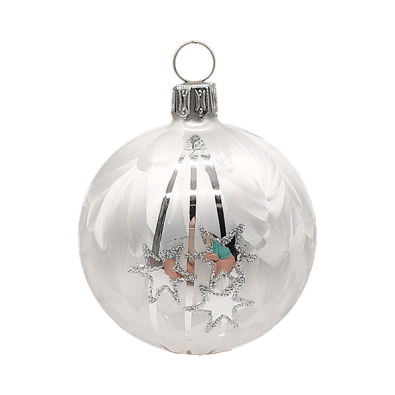 Christbaumkugel Ø6cm, Sternregen, Eislack weiss - Schatzhauser Weihnachtsschmuck