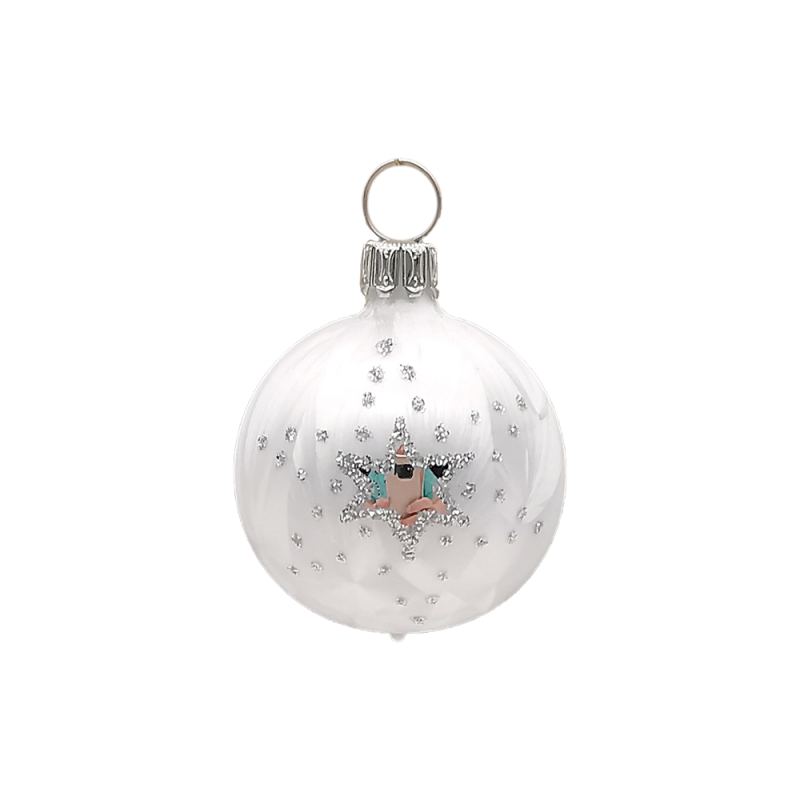 Christbaumkugel Ø4cm, Doppelstern, Eislack weiss - Schatzhauser Weihnachtsschmuck