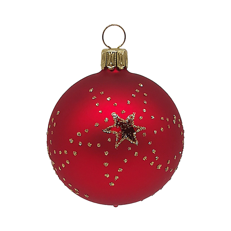 Christbaumkugel Ø6cm, rot matt, Doppelstern - Schatzhauser Weihnachtsschmuck
