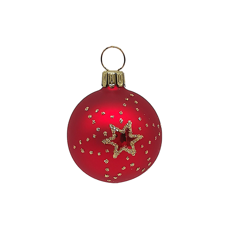 Christbaumkugel Ø4cm, rot matt, Doppelstern - Schatzhauser Weihnachtsschmuck