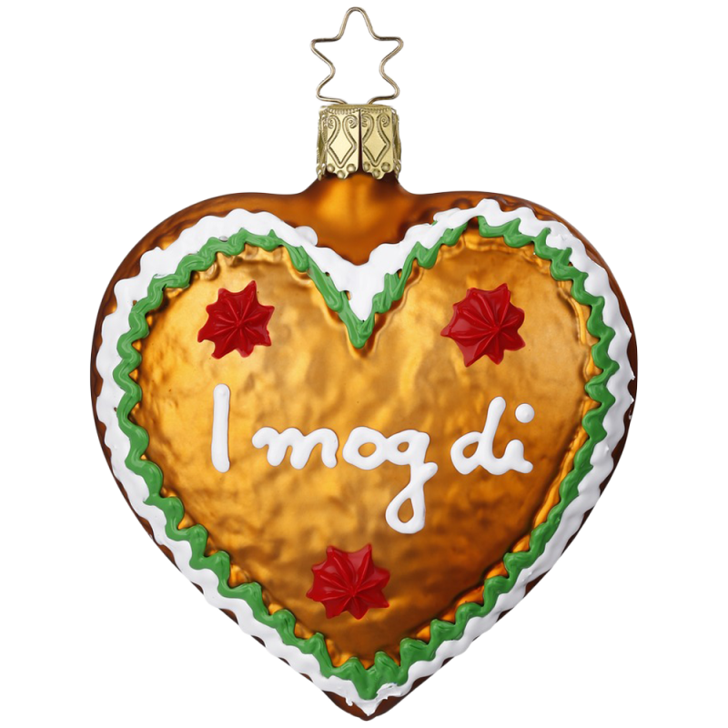 Lebkuchenherz I mog di, Pfefferkuchen Herz Weihnachtsgebäck 9cm - Inge-Glas Weihnachtsschmuck