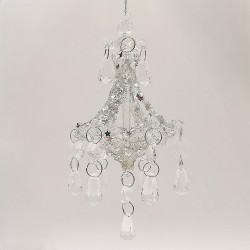 Glas Kronleuchter 14cm, Chandelier silberner Sternglitzer - Glaschristbaumschmuck
