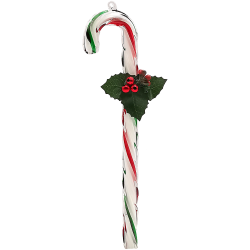 Zuckerstange mehrfarbig rot grün weiß gedreht, 23cm Stechpalmenzweig, Weihnachtsschmuck