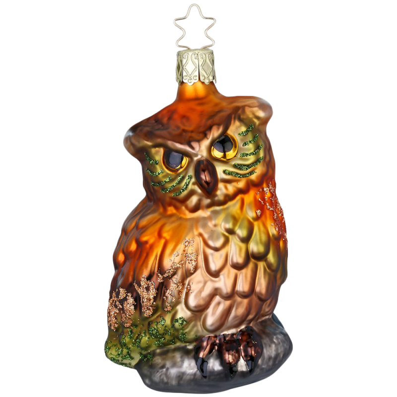 Waldeule 10,5cm Eule, Glasvogel mit Anhänger, Inge - Glas Christbaumschmuck