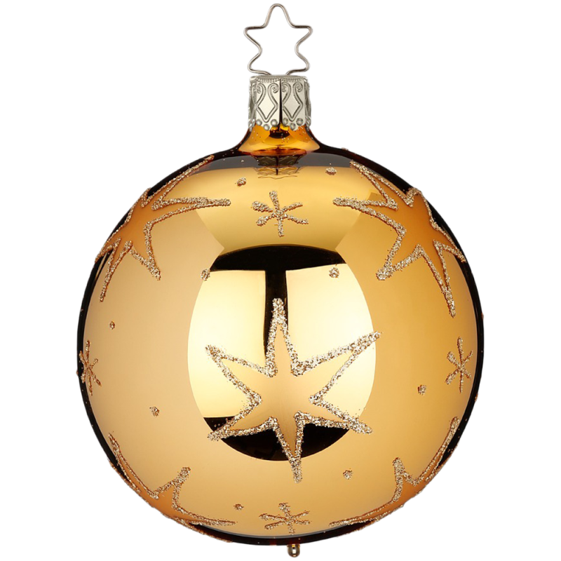 Christbaumkugel funkelnde Sterne Ø 8cm inkagold glänzend Inge-Glas Christbaumschmuck